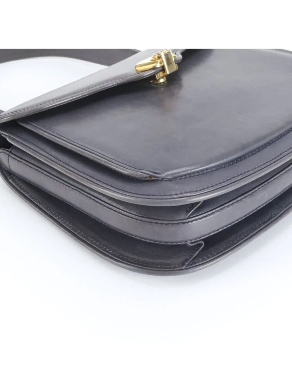 Gucci Vintage Leather Handbag Tote Navy Ebm - Picture 4 of 11